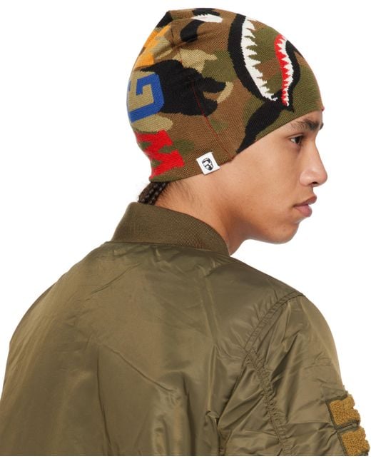 A Bathing Ape Green 1St Shark Knit Beanie for men