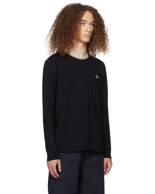 Fred Perry Black Twin Tipped Long Sleeve T-shirt for men