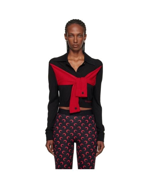 MARINE SERRE Red Hybrid Knit Wrapped Cardigan
