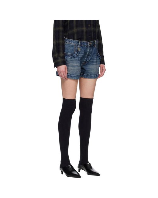 R13 Blue Pouch Pocket Denim Shorts