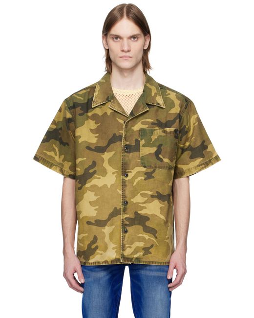 メンズ Cout de la Liberte カーキ Robbie 迷彩 プリント ボウリングシャツ Multicolor