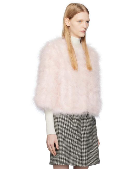 Yves Salomon Multicolor Pink Round Neck Feather Jacket