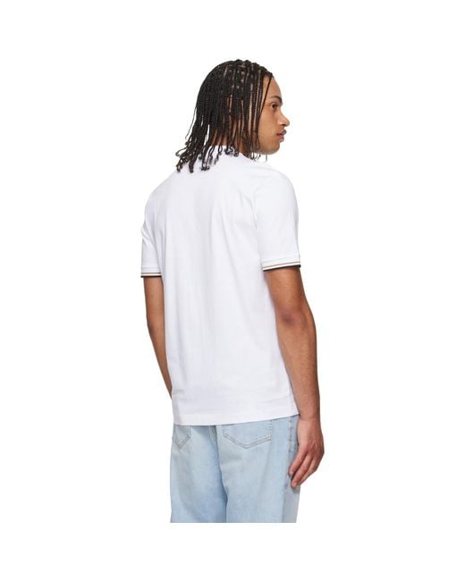 Boss White Cotton-Jersey Signature-Stripe Cuffs T-Shirt for men