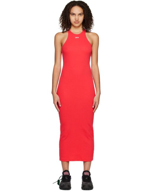 Off-White c/o Virgil Abloh Red Off Stamp Maxi Dress