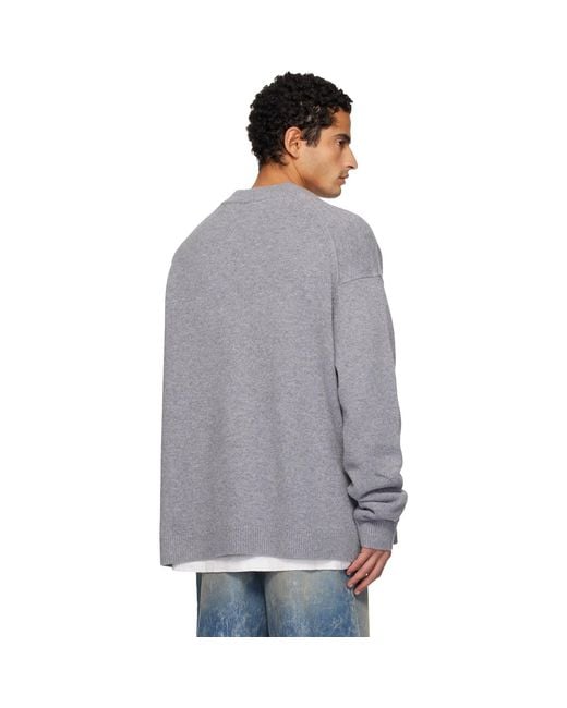 Acne Gray Wool V-Neck Cardigan for men
