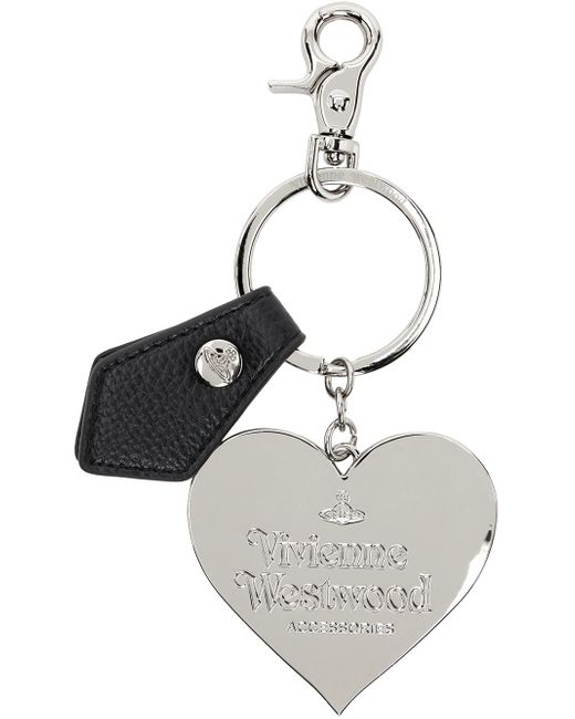 Vivienne Westwood Black & Silver Mirror Heart Orb Keychain for men