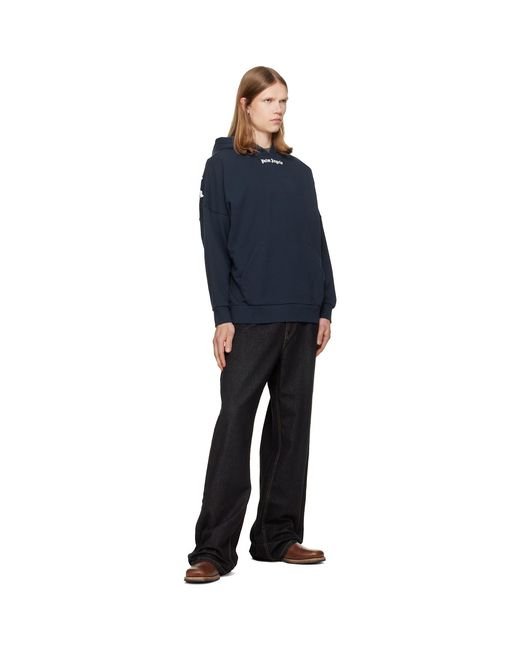 Palm Angels Black Curved Logo Loose Jeans for men