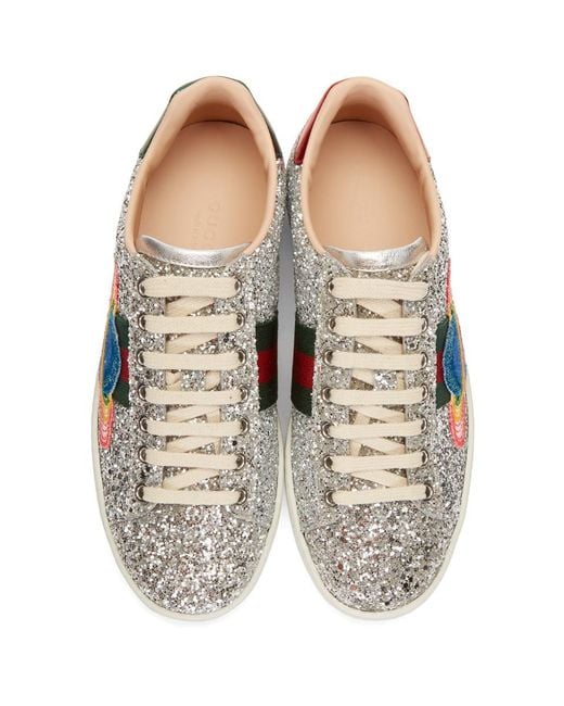 Gucci Silver Glitter Planet New Ace Sneakers in Metallic | Lyst