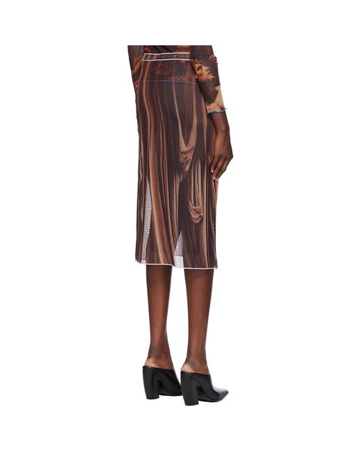 ROKH Multicolor Draped Printed Midi Skirt
