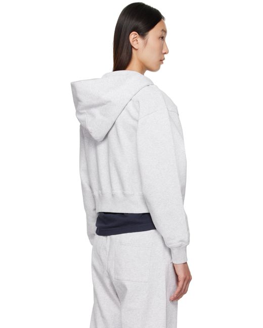 Sporty & Rich White 'Ny Health Club' Cropped Zip Sports Hoodie