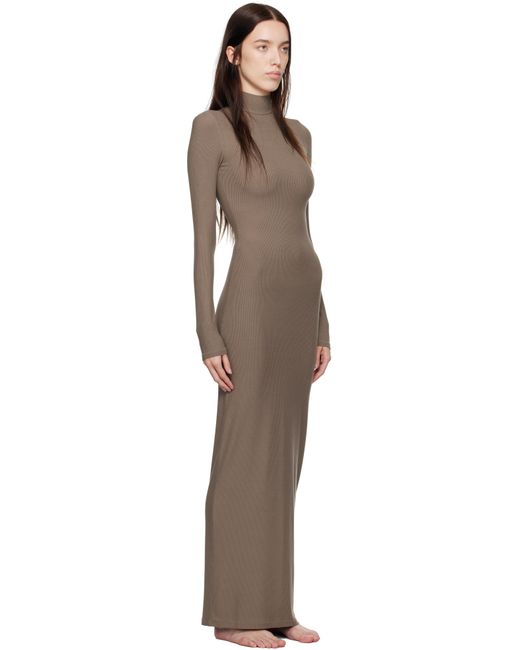 Skims Black Taupe Soft Lounge Turtleneck Maxi Dress