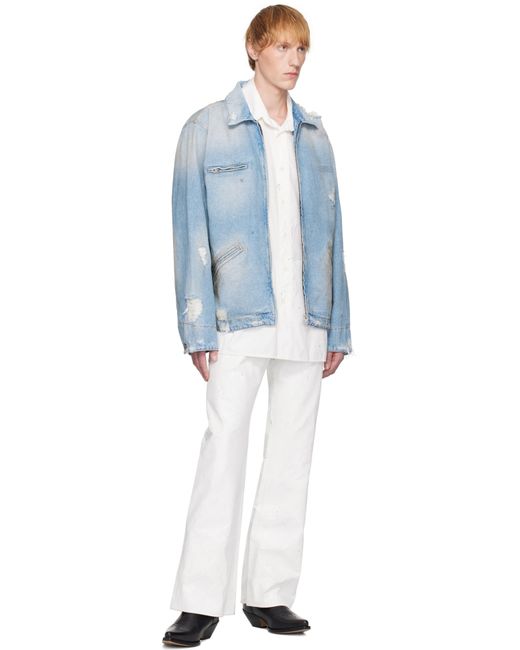 Pantalon Blanc À Empiècement Superposé Peint MM6 by Maison Martin Margiela pour homme en coloris White