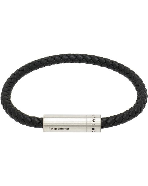 Le Gramme Black Leather Cable 'Le 7G' Bracelet for men