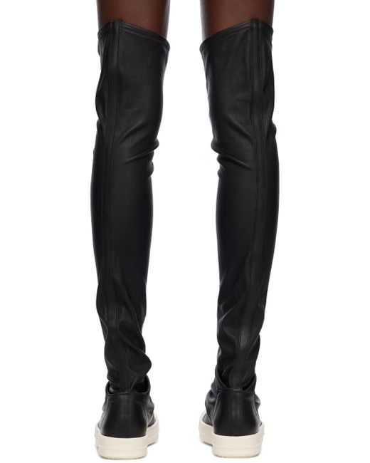 Rick Owens Knee High Sotcking Sneakers In Black Leather