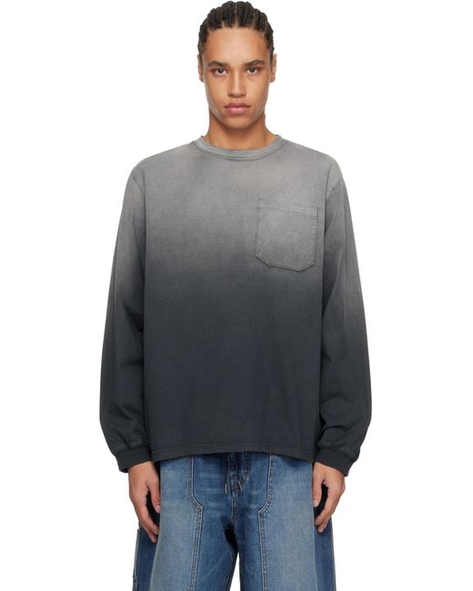 メンズ rice nine ten グレー＆ブラック Faded Roomy Sleeve 長袖Tシャツ Gray
