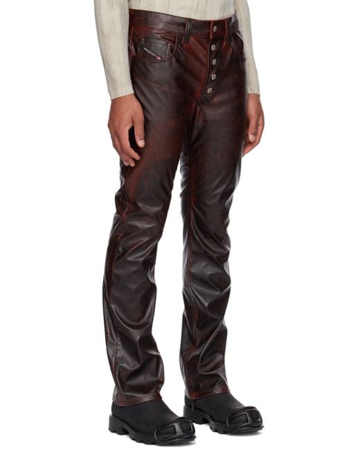 DIESEL Black Burgundy P-revol Faux-leather Trousers for men