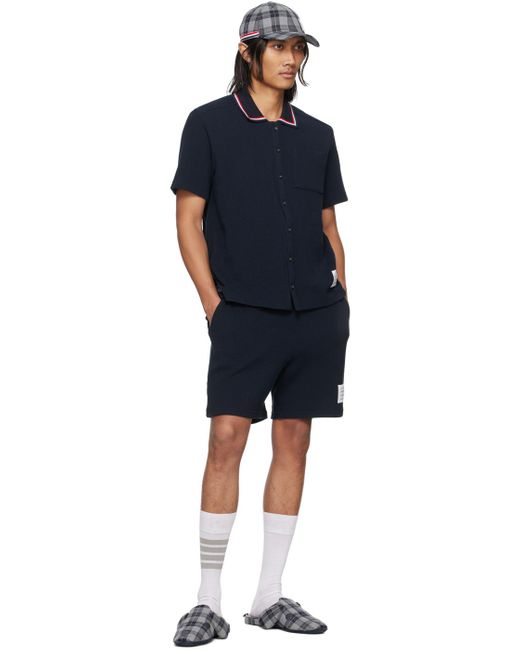 Thom Browne Blue Navy Textured Shorts for men