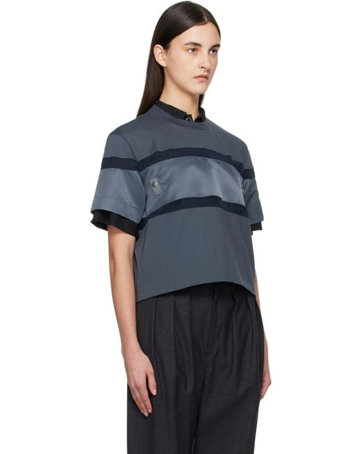 Sacai グレー Mix ナイロンツイル コットンジャージ Tシャツ Blue