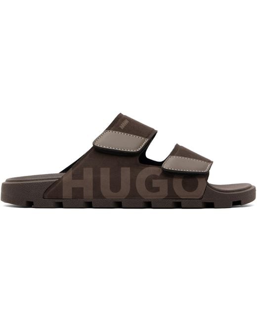 HUGO Black Faux-Suede Logo Detailing Sandals for men