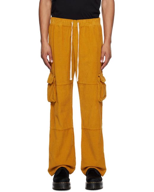 Les Tien Yellow Drawstring Cargo Pants for men