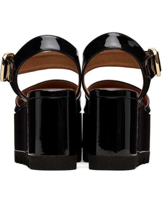 Stella McCartney Black Elyse Patent Alter Mat Platform Sandals