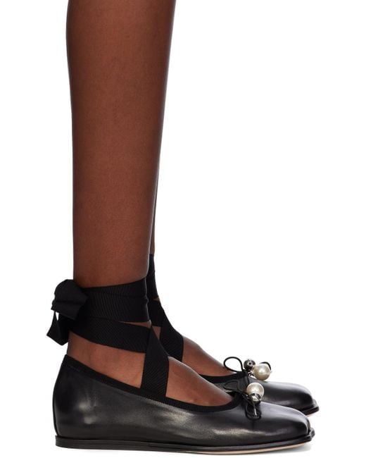 Simone Rocha Brown Black Heart Toe Ribbon Bow Ballerina Flats