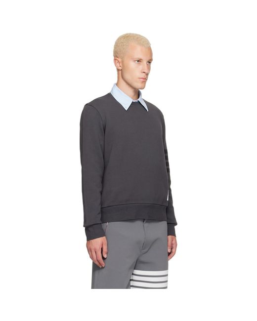 Thom Browne Gray Long Sleeve Tonal Printed 4 Bar Crewneck for men
