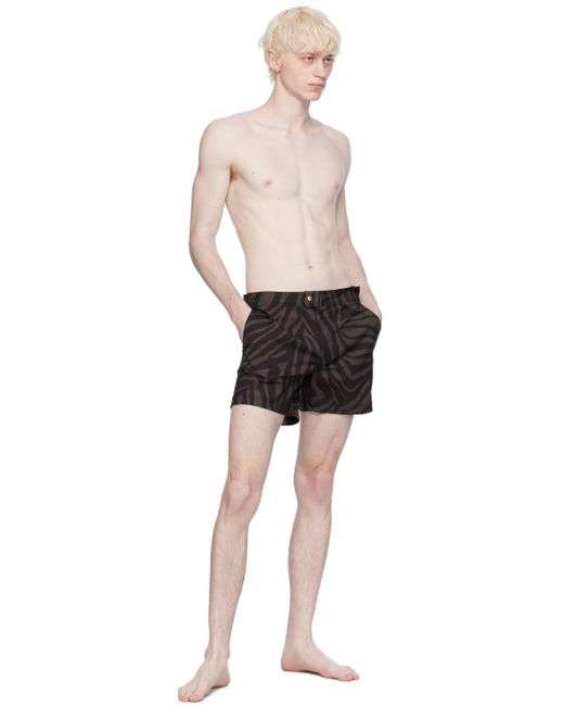 Tom Ford Black Brown Print Swim Shorts for men