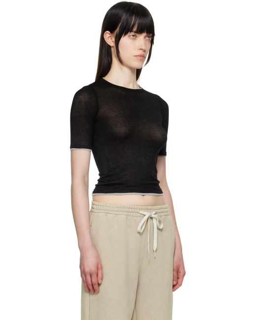 OPEN YY ブラック コントラストエッジ Tシャツ Black