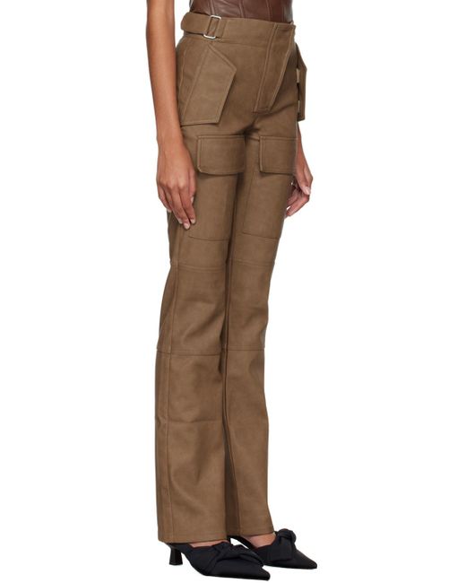 M I S B H V Brown Tan Moto Faux-leather Trousers