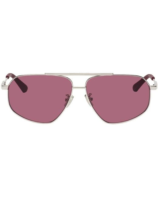 Bottega Veneta Pink Silver Classic Aviator Sunglasses