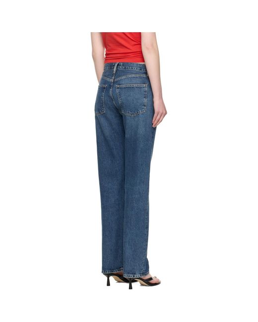 Agolde Blue 90's Pinch Waist Long High Rise Straight Jeans
