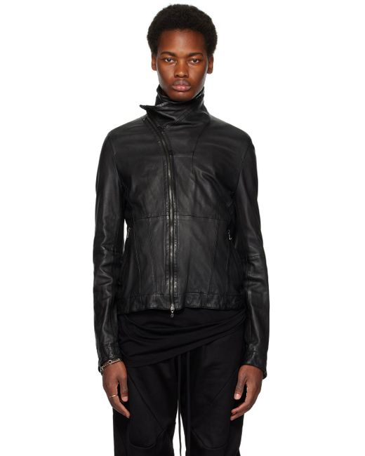 Julius Black Offset Zip Leather Jacket for men