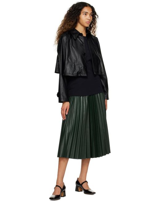 MM6 by Maison Martin Margiela Black Green Pleated Midi Skirt