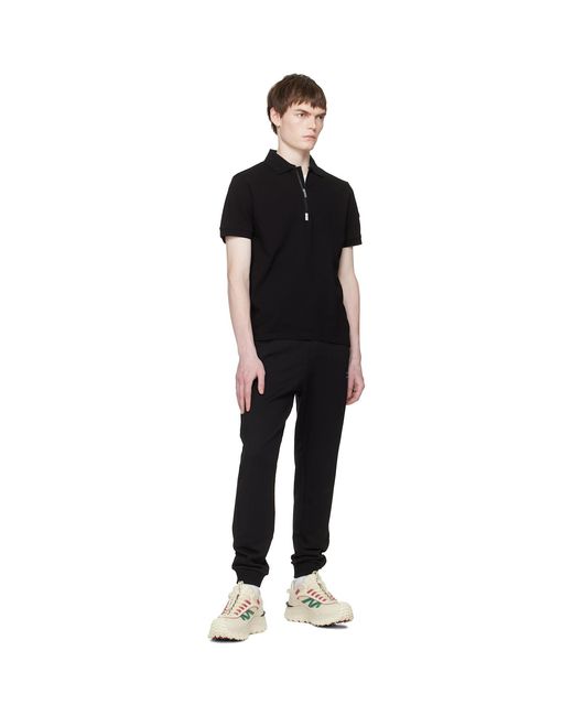 Moncler Black Logo Cotton Piquet Half Zip Polo for men