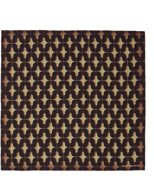 Dries Van Noten Black Brown Printed Pocket Square for men