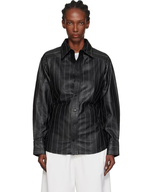Victoria Beckham Black Tab Detail Leather Shirt
