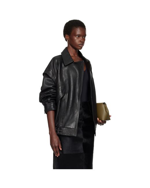 Nour Hammour Black Micah Leather Bomber Jacket