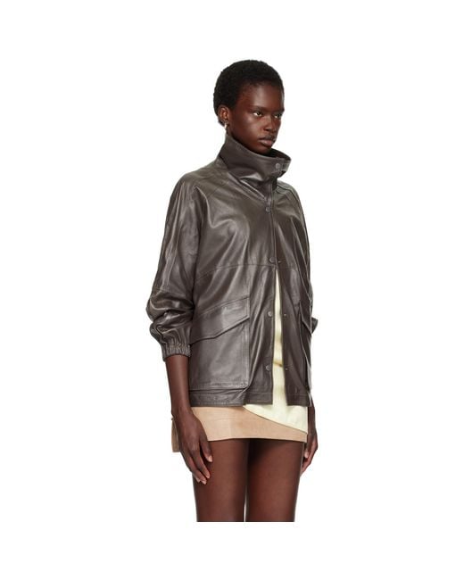 Nour Hammour Brown Taupe Anorak Leather Jacket