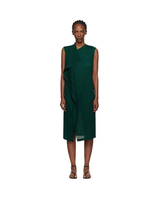 Pleats Please Issey Miyake Black Ramie Pleats Maxi Dress