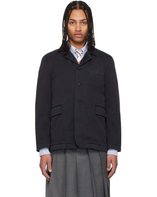 Thom Browne Black Cotton Twill Cutaway Blazer for men