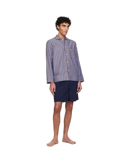 Tekla Blue Poplin Pyjama Shorts for men
