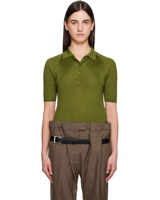 Acne グリーン シルク ニットポロシャツ Green