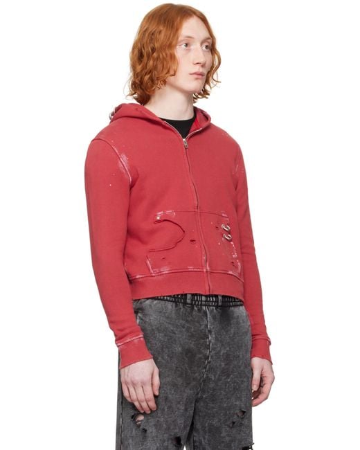 【WE11DONE】 Pierced Zip-Up Hoodie Red Red Pierced Zip-Up Hoodie by We11done on Sale