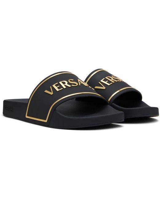 Sandales À Enfiler Noir Et Doré À Logo Versace pour homme en coloris Black
