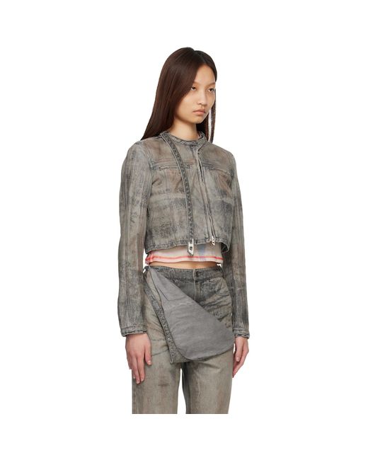 DIESEL Black Cropped Cotton-Hemp Satin Denim Jacket
