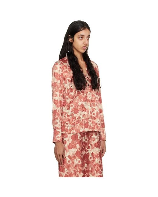 Ganni Orange Floral Long Sleeve Shirt