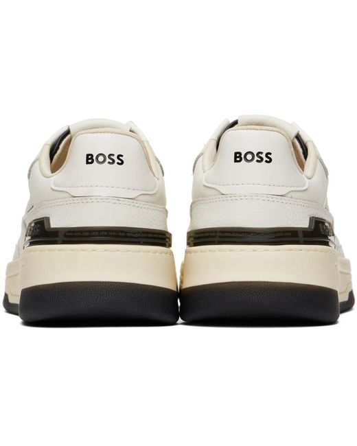 Boss White & Black Leather Sneakers for men