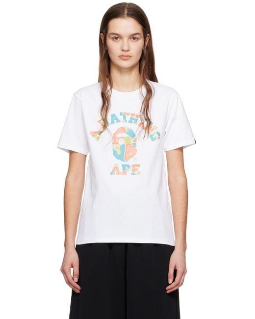 A Bathing Ape White Liquid Camo College T-shirt