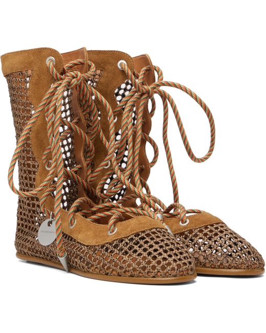 Kiko Kostadinov Brown Reticella Lace Up Ballerina Flats